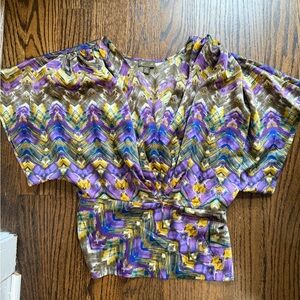 Elegant Chevron Patterned Blouse in Purple and Yellow